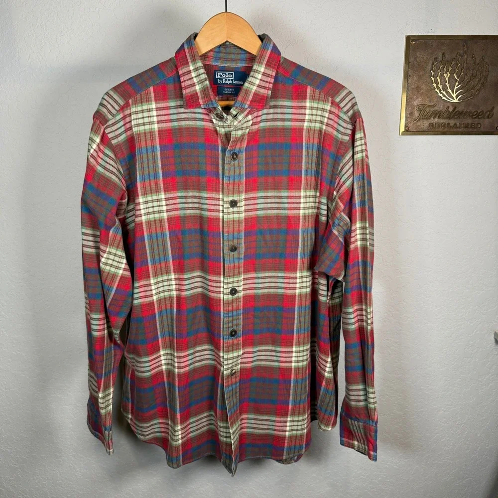 Polo Ralph Lauren Plaid Shirt Estate Classic Fit Men XL Red‎ Green Blue